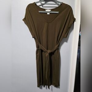 H&M Olive Green V-Neck Tie-Waist Maxi Dress